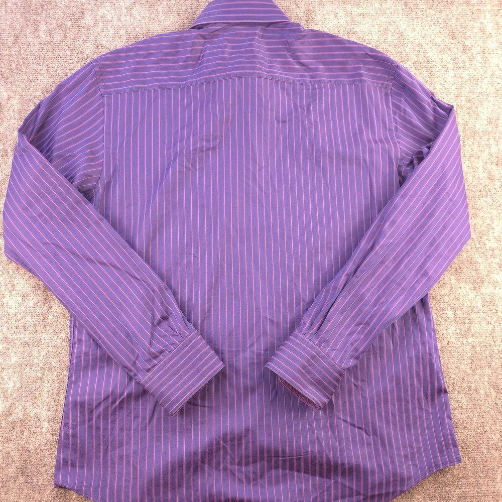 Bugatchi Shirt Large Shaped‎ Fit Long Sleeve Button Up Blue Purple Striped - Picture 7 of 8